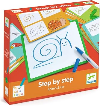 DJECO Step by Step Animo and Co Learning Kit - تعلم رسم الحيوانات خطوة بخطوة - المرح والنشاط الإبداعي للأصدقاء والعائلة للأطفال 4 + Years Girls & Boys