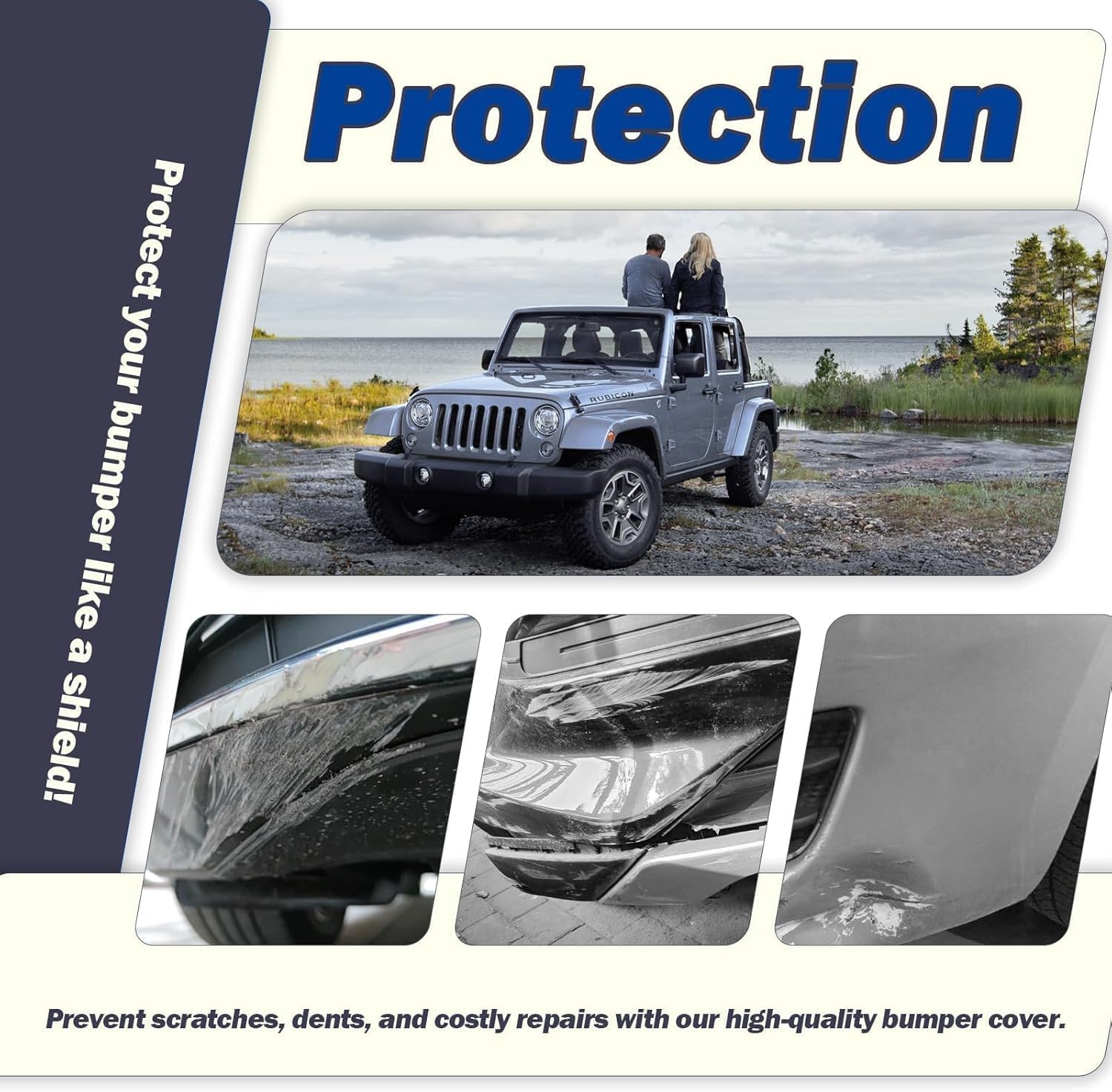 Front Bumper Cover Compatible with 2007-2018 Jeep Wrangler JK - Fits Rubicon, Sahara, Sport & Unlimited Models - Replaces OE # 1FN67RXFAA, CH1000900 - With Fog Light & Tow Hook Holes