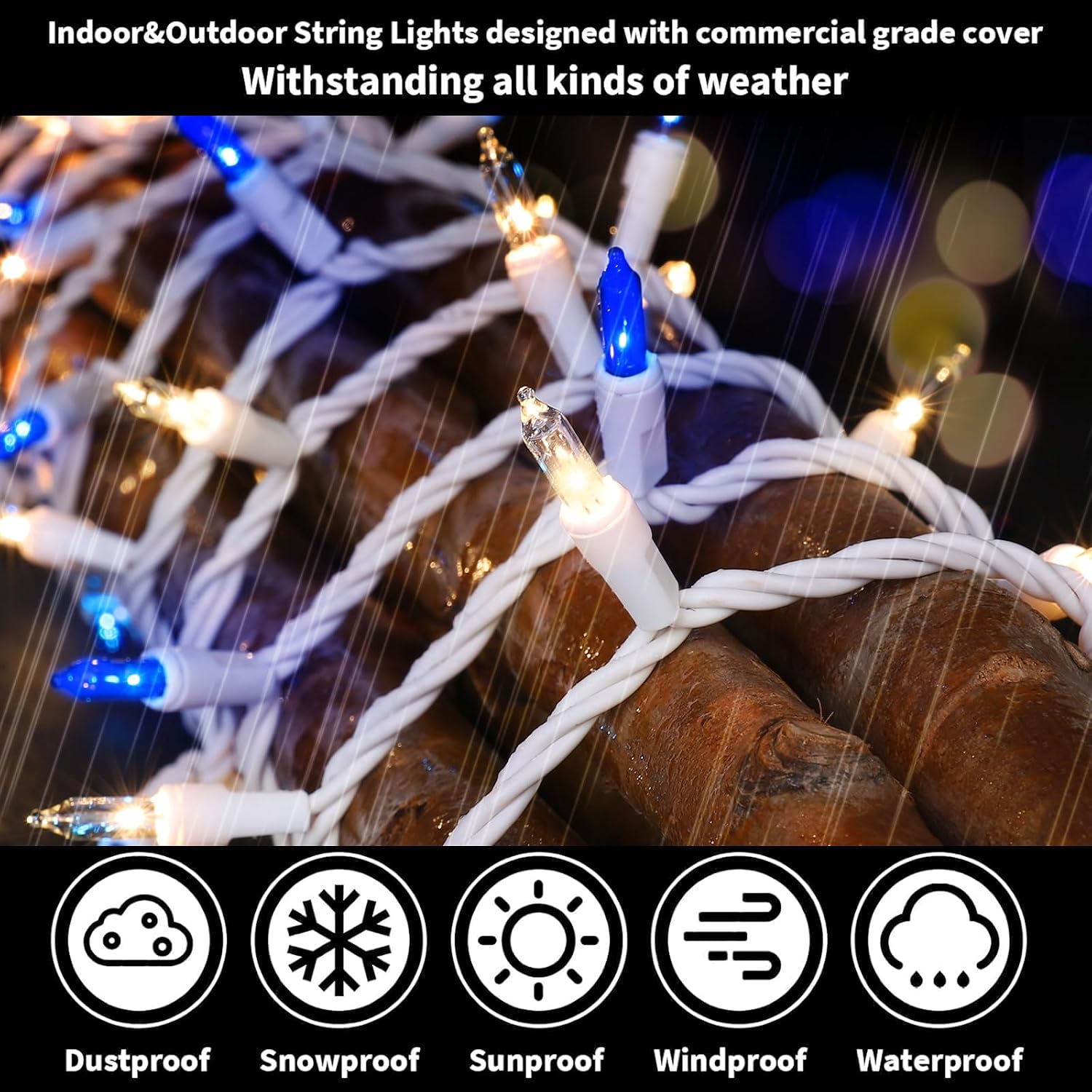 LAMPHOME Blue Clear Christmas String Lights, 150 Count 31.9FT Incandescent Mini Fairy Lights, UL Certified White Wire Hanukkah Lights for Indoor Outdoor Holiday, Xmas Tree, Hanukkah & Patio Decor image 5