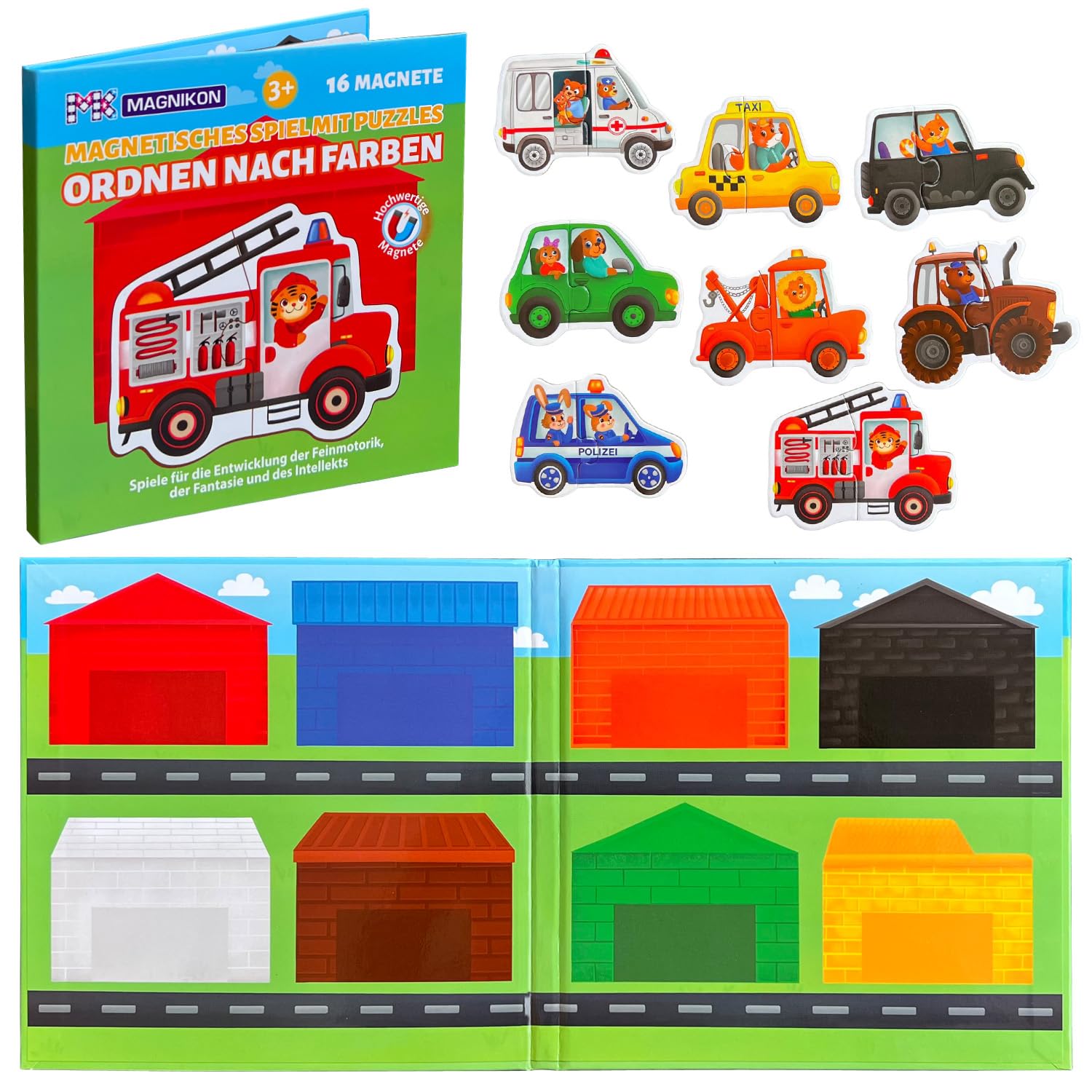 MAGNIKON Magnetpuzzle Ordnen nach Farben 16 Teile, Magnet Puzzles ab 2 Jahren, Magnetische Puzzles, Beschäftigung Flugzeug Kinder, Magnetspiel, Reisespiel, Spiele für unterwegs