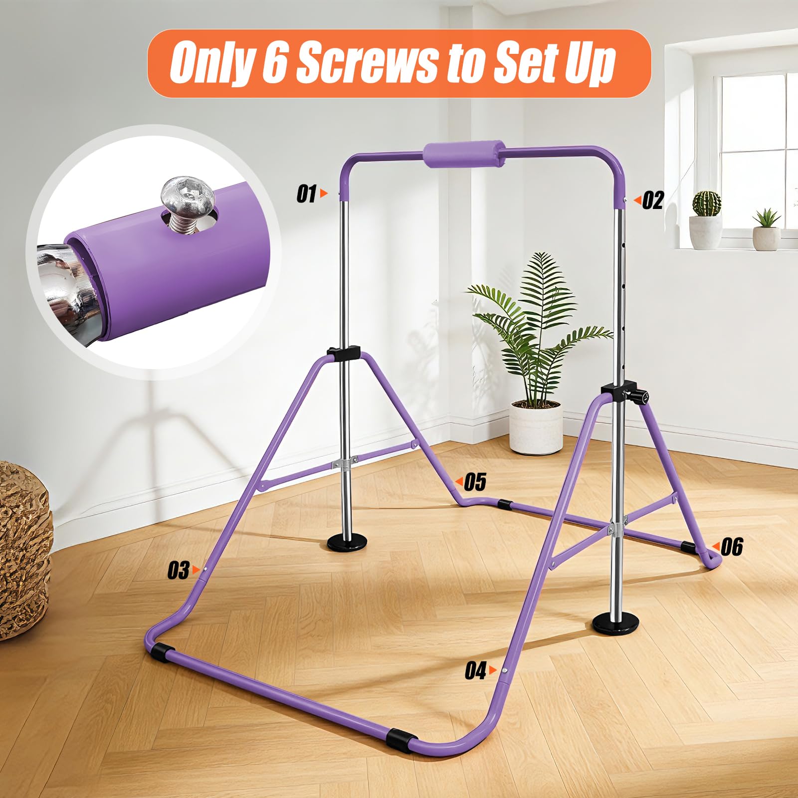 Triclicks Barre de Gymnastique pour Enfants, Barre d'entraînement Pliable avec Hauteur réglable, Barres Horizontales Extensibles pour Enfants, Filles, garçons (Violet 2)