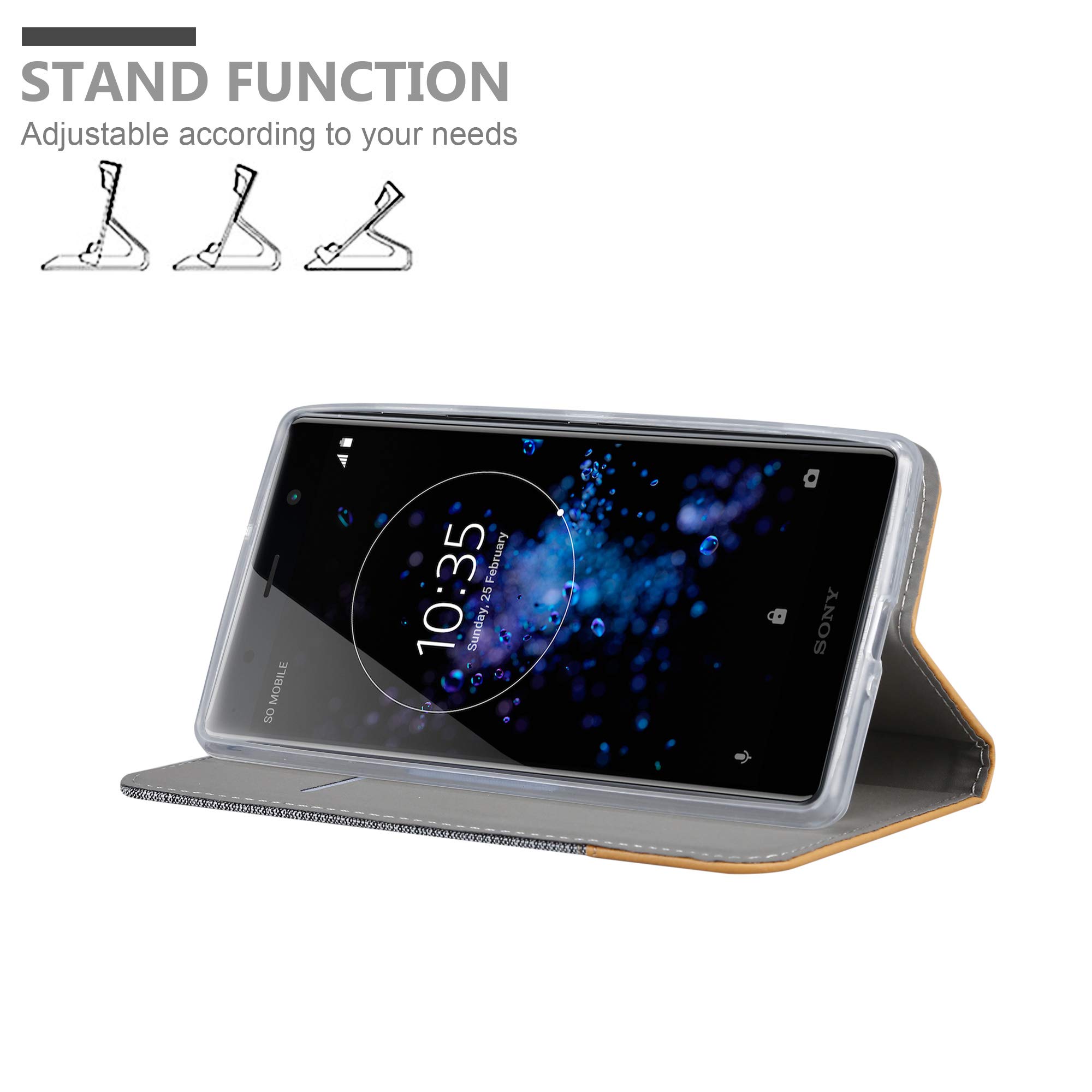 CADORABO Custodia in design floreale con chiusura magnetica, funzione stand e slot per carte CUSTODIA A LIBRO per Xperia XZ2, Grigio