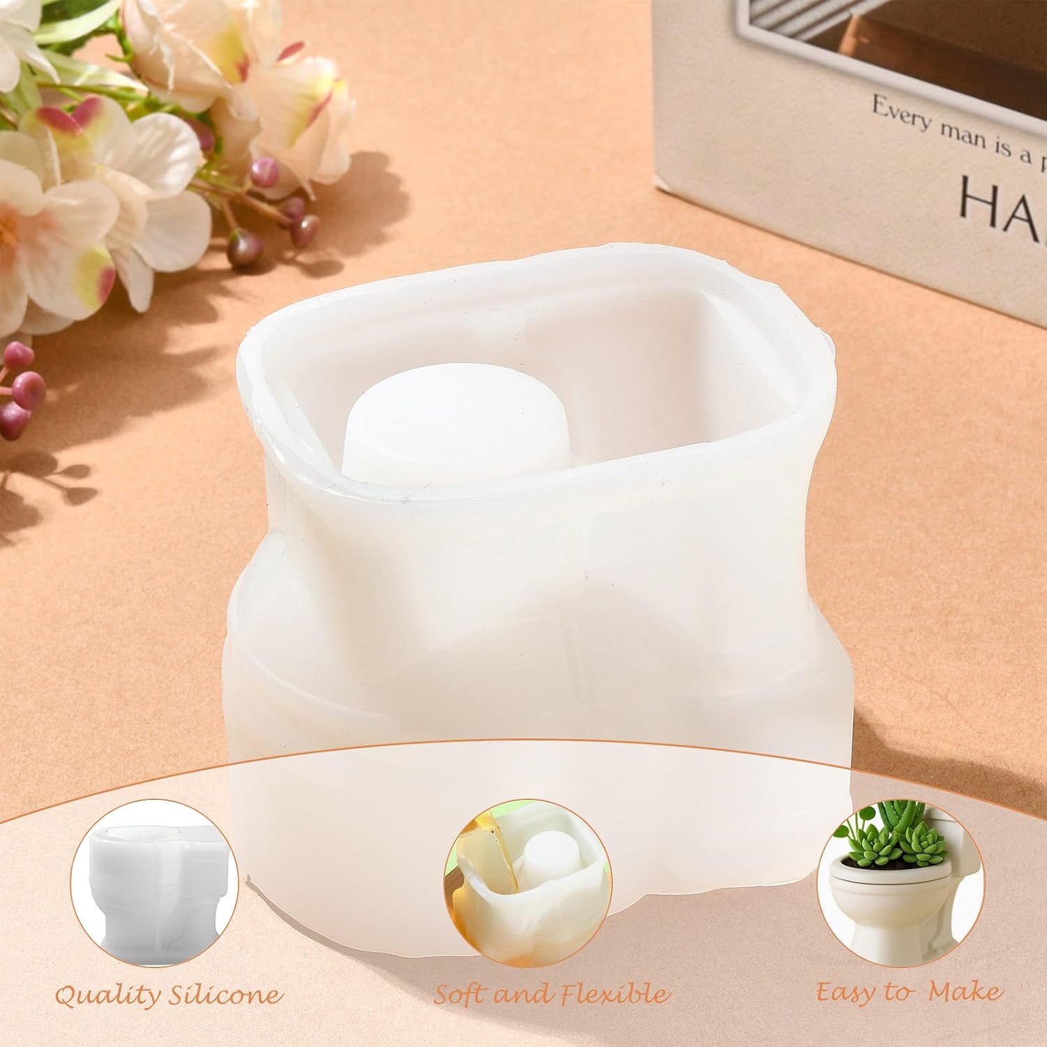 3D Toilet Theme Silicone Resin Molds, Creative Organizer Molds for DIY Party, Candle, Plaster, Aromatherapy, Soap, Craft Making Decor, 1 pc image 3