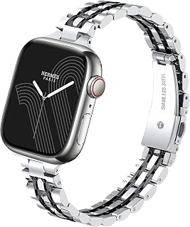 OULUCCI Compatible Apple Watch Band 38mm 40mm 41mm, Stainless Steel iWatch Band for Apple Watch Series 8 7 6 5 4 3 2 1 SE/SE2 (Silver&Black, 38MM 40MM 41MM)
