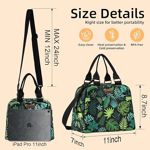 Miniatura 2 de PBRO Lonchera aislada para mujeresniñas, hojas de palma tropical, grande reutilizable con cinturón de hombro ajustable, linda, portátil, perfecta