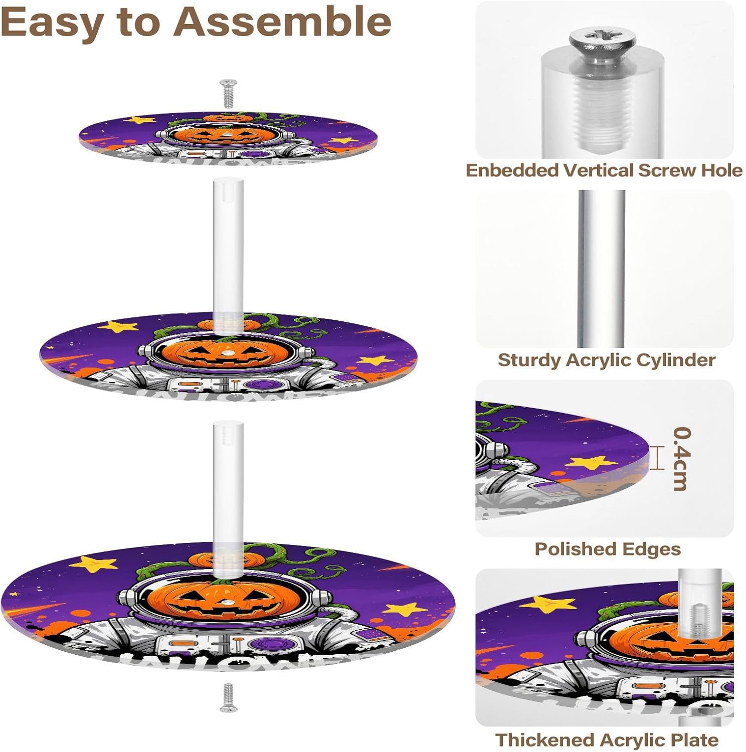 Astronaut Pumpkin Star Skull 3 Tier Acrylic Cupcake Stand, Cupcake Stand for 34 Cupcakes for Weddings, Christmas,Holidays,Parties,Birthday,Printed Cupcake Tower 23300118