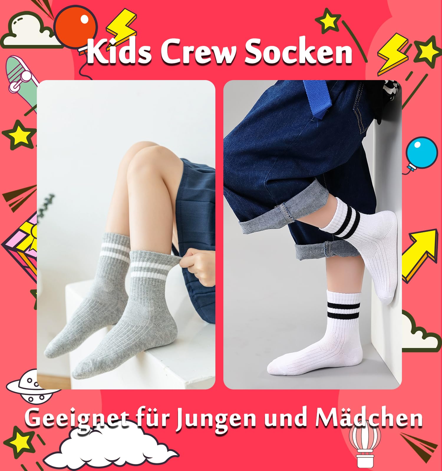 Lot de 9 paires de chaussettes de sport en coton élastique pour enfant garçon et fille