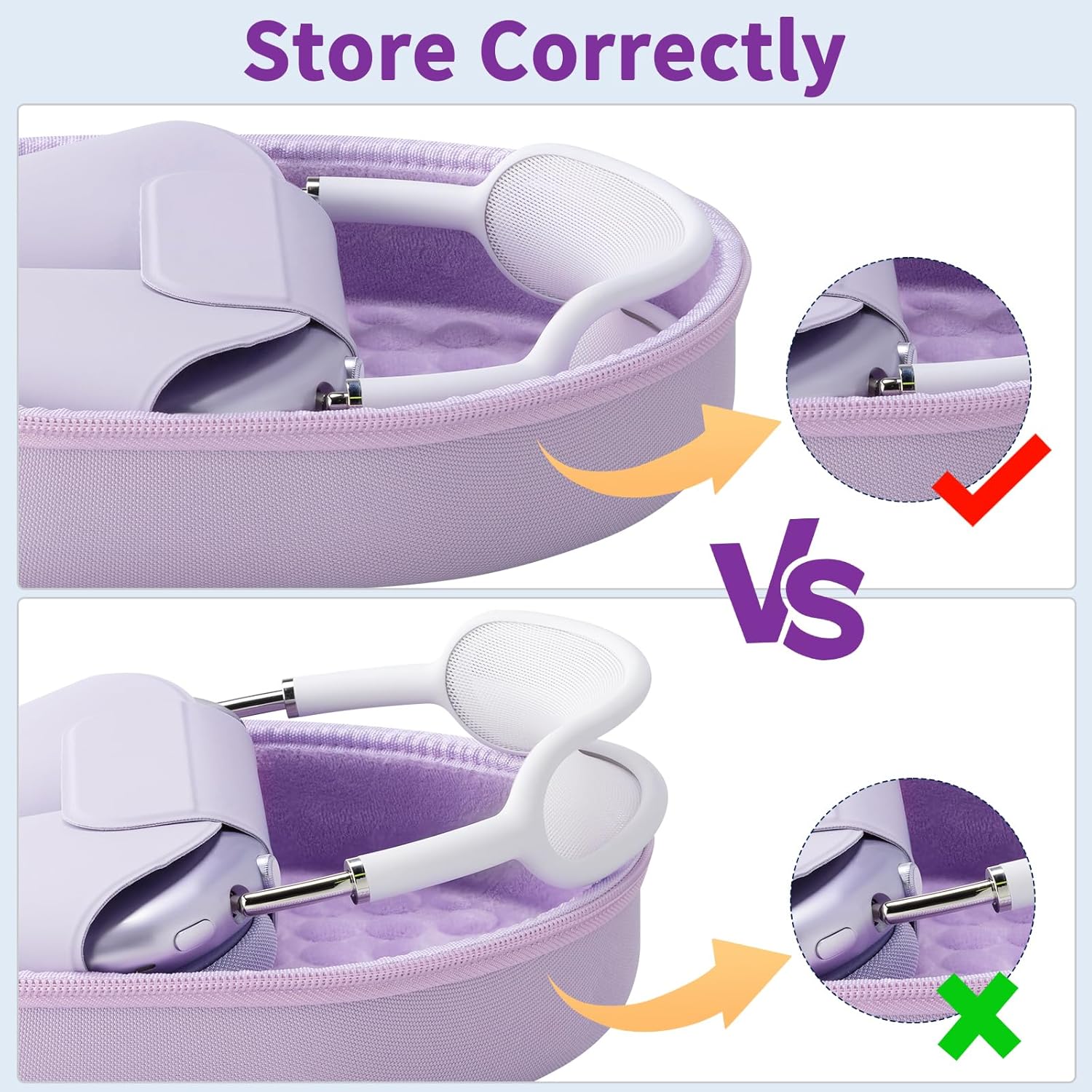 Case for Apple Airpods Max Headphones, Travel Portable Headphone Hard Case Cover Bag, Mesh Pouch with Zipper for Charger and Accessories (Purple case & Cover) - Image 6