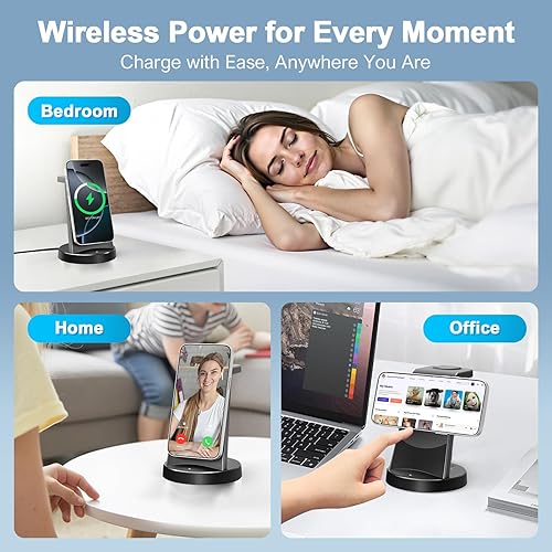 Miniatura 8 de Estación de carga magnética inalámbrica 3 en 1 soporte de cargador rápido inalámbrico de 15 W para iPhone 17 16 15 14 13 12 Pro Max para Apple Watch