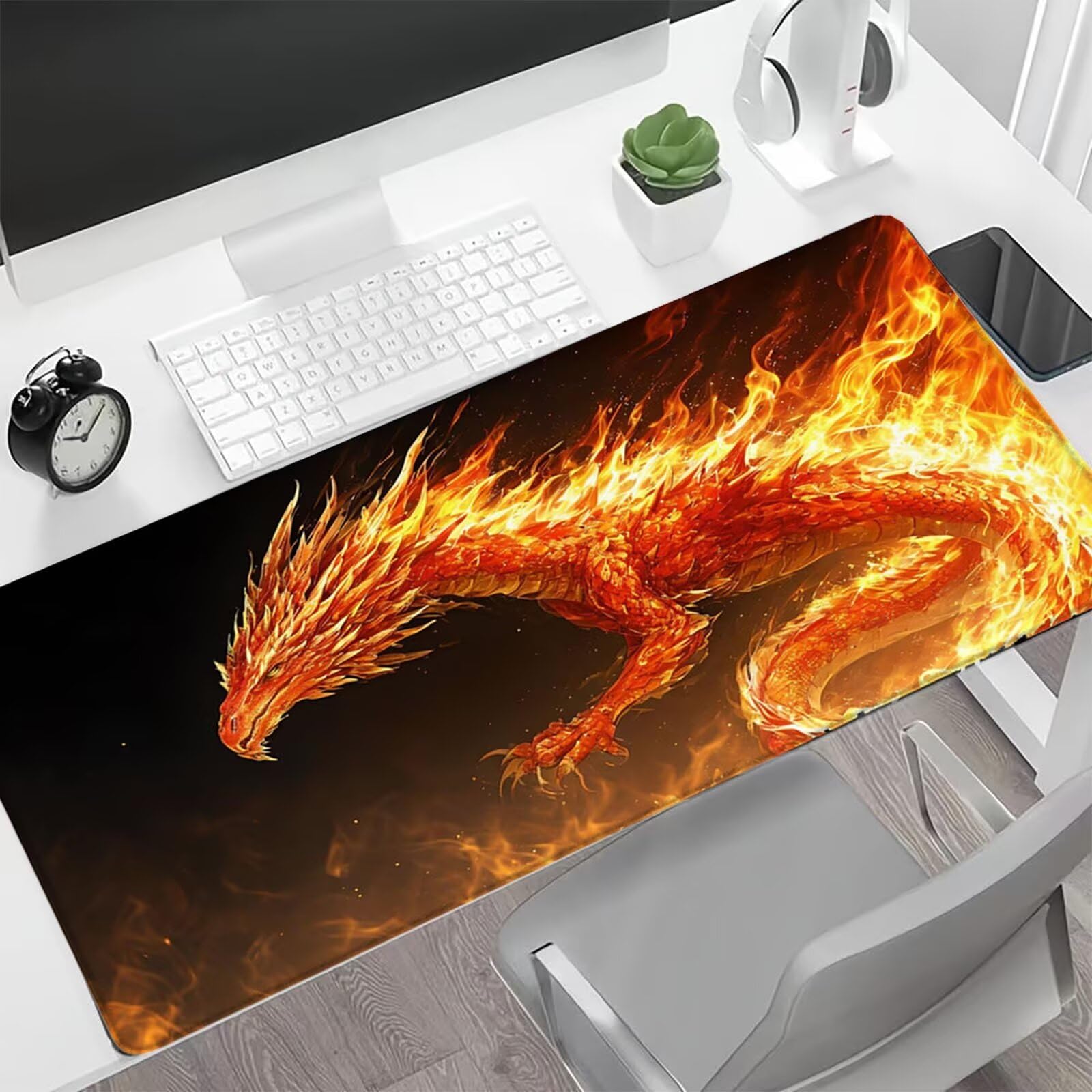 Fantastyczny Smok Podkładka pod mysz XXL 1000 x 500 mm duża podkładka pod mysz, podkładka pod biurko z przeszytymi krawędziami, wodoodporna podkładka pod mysz antypoślizgowa gumowa podstawa, dekoracja