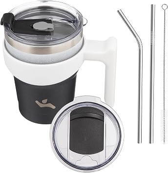 Konokyo 10oz Tumbler with Handle and 2 Straw 2 Lid, Insulated Water Bottle Stainless Steel Vacuum Cup Reusable Travel Mug,Day & Night
