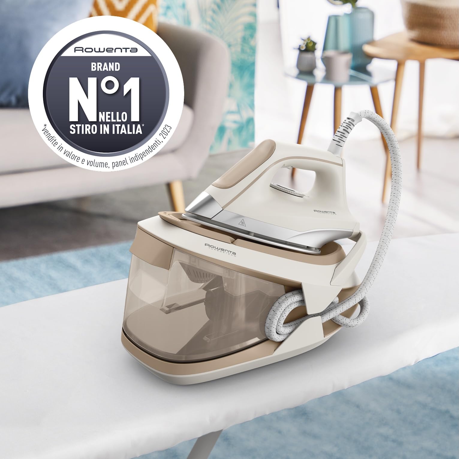 Rowenta Turbosteam Generatore di Vapore Compatto e Potente con Piastra MicroSteam400 e Serbatoio XL da 1,7L, Con Modalità Eco e Stiratura Verticale, VR8326