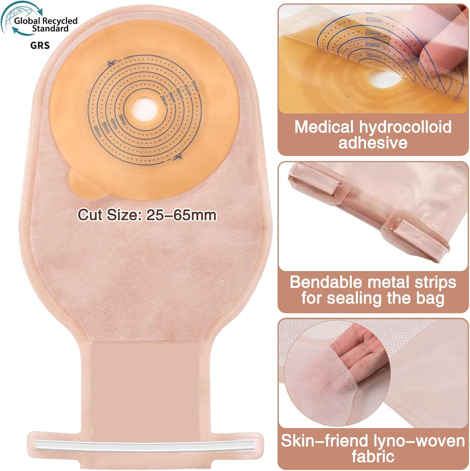 Eyourlife 40 PCS Colostomy Bags, Ostomy Bag Colostomy Supplies, One Piece Drainable Pouches with Clamp Closure for Ileostomy Stoma Care, Hydrocolloid & Non-Woven Border, Cut-to-Fit 15-65MM