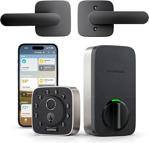 ULTRALOQ Bolt - Cerradura inteligente de huellas dactilares con asa, funciona con Apple Home, juego de cerraduras de puerta delantera sin llave,