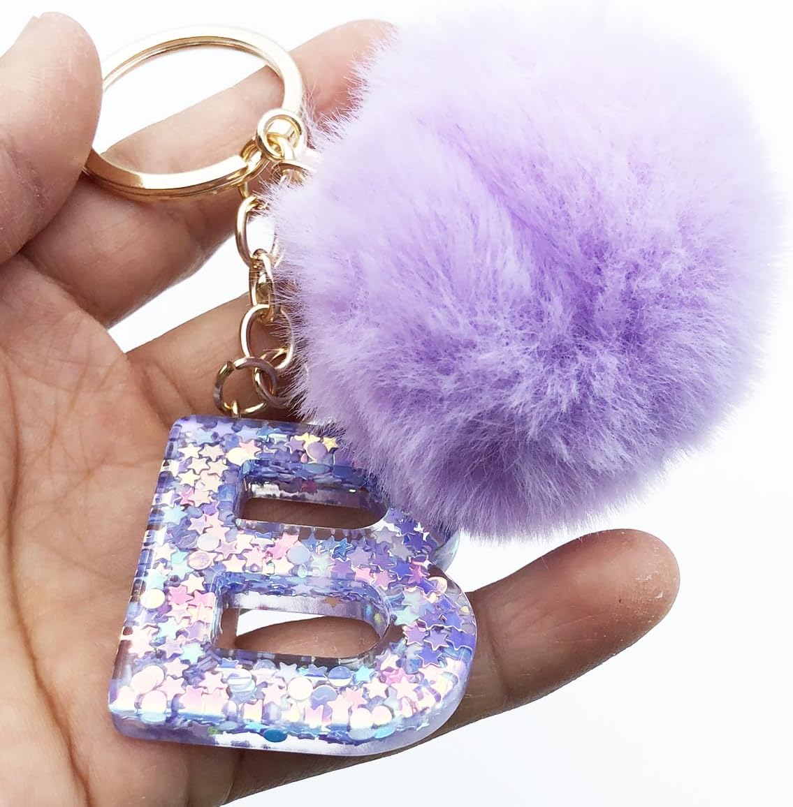 Unpafcxddyig Initial Letter Resin Alphabet Key Rings with Fur Ball Pom pom keychains Purple for Purse Handbags Women image 2