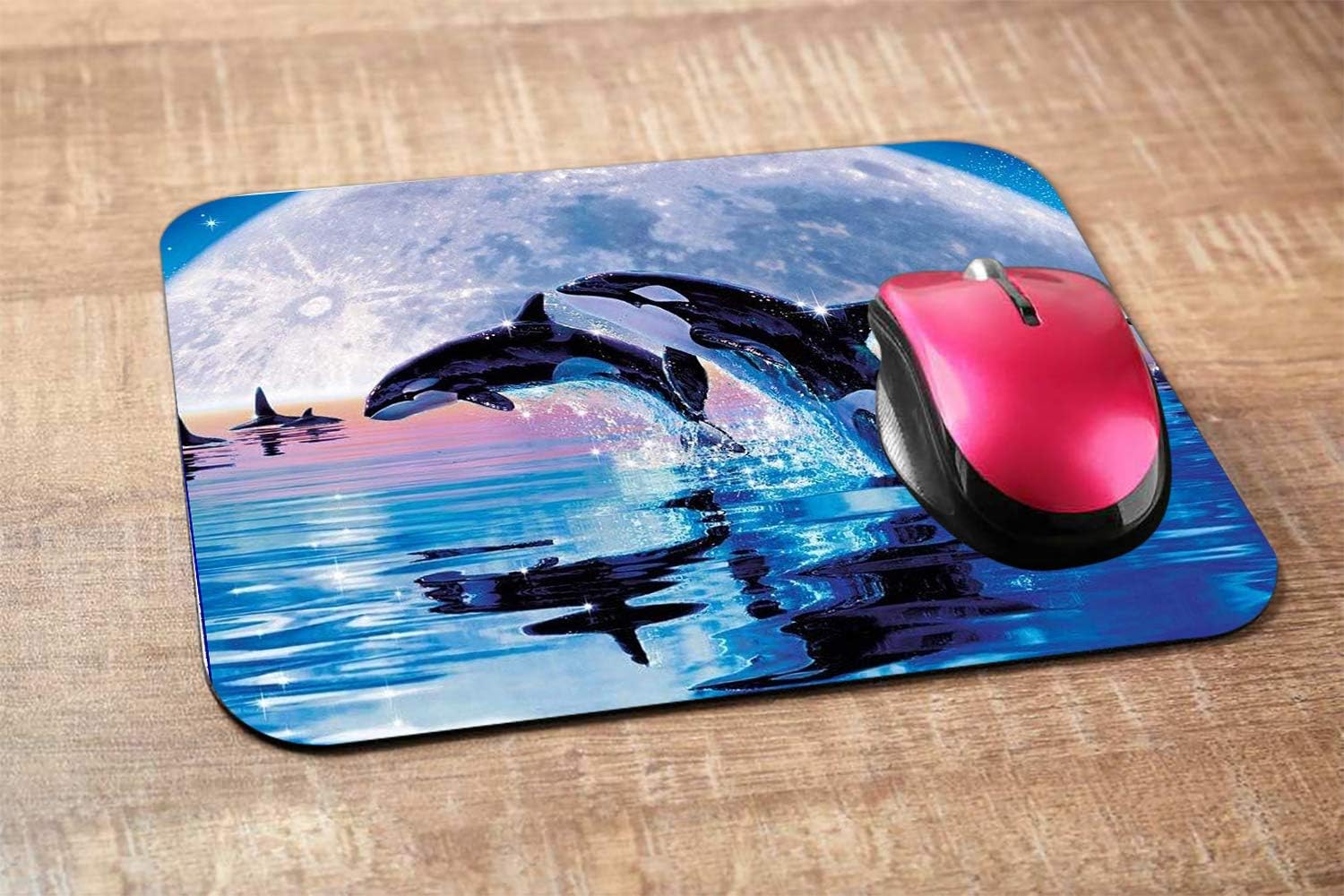 Whales Rectangle Gaming Mousepad Killer Whales Jump Out of Ocean with Full Moon Mouse Pad Mouse Mat for Computer Desk Laptop Office 9.5 X 7.9 Inch Non-Slip Rubber image 2