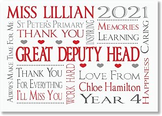 Personalised Deputy Head Teacher Thank You Print Gift, Headteacher, Deputy Head etc Leaving Word Art