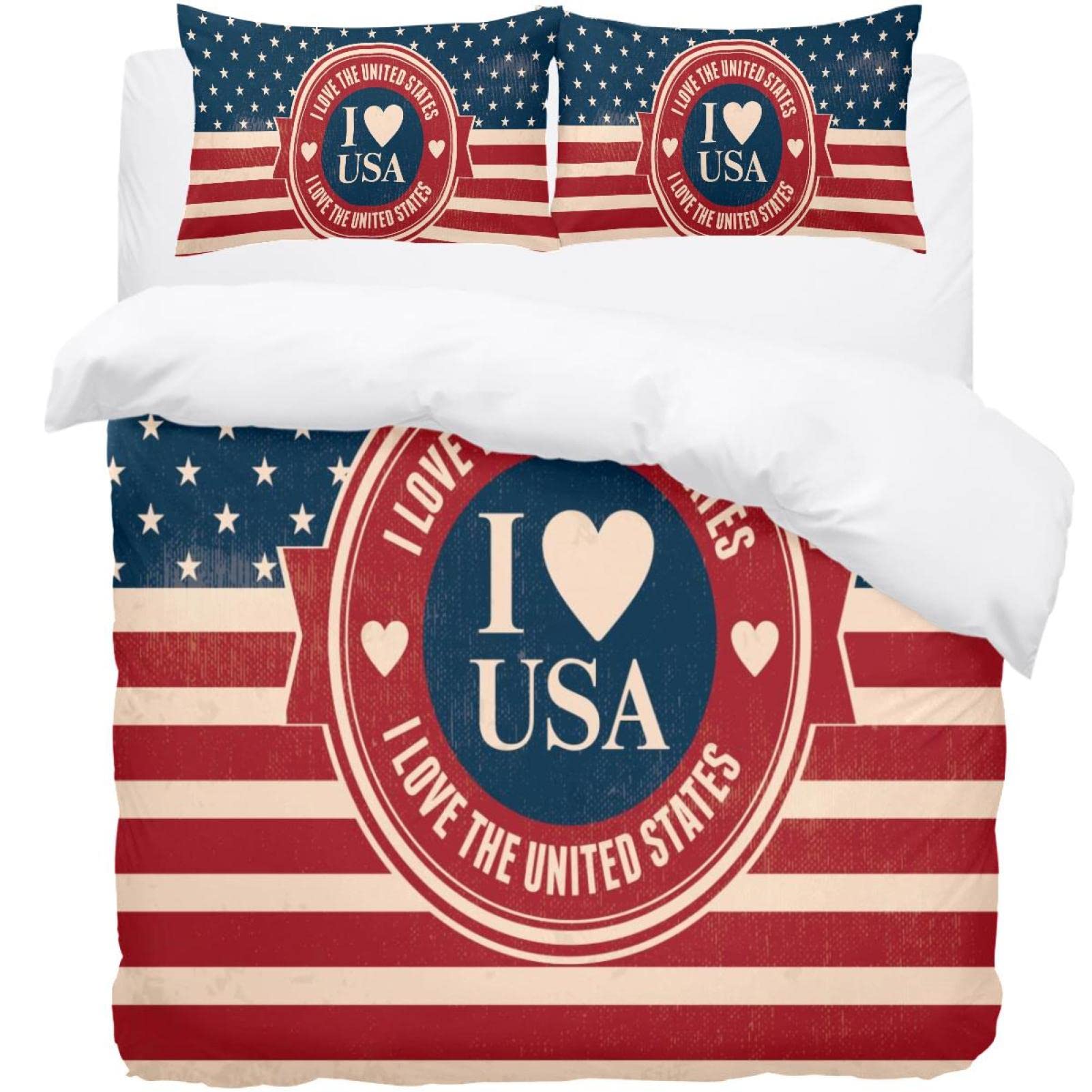 Housse de couette drapeau américain avec 2 taies d'oreiller pour lit simple 3 pièces