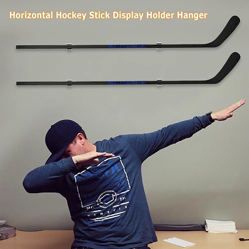 Miniatura 5 de Cosmos 1 par de soportes de pared para palo de hockey, soporte de exhibición horizontal y organizador de almacenamiento para palo de hockey sobre