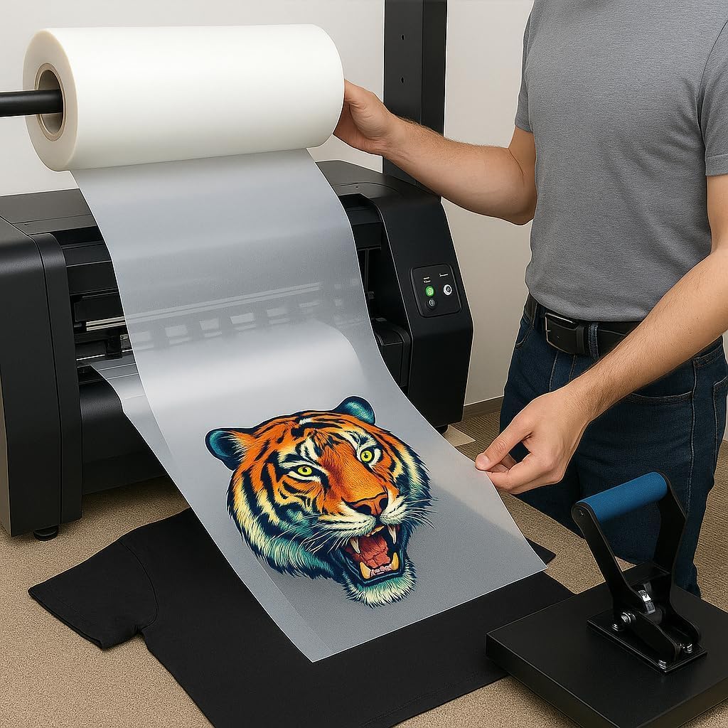DTF Transfer Film Roll (Hot Peel) 24"x 328ft–Double-Sided Clear PET Heat Transfer Paper for Direct-to-Film Printing–Wash & Crack Resistant–Compatible with All DTF Printers for T-Shirts Textile