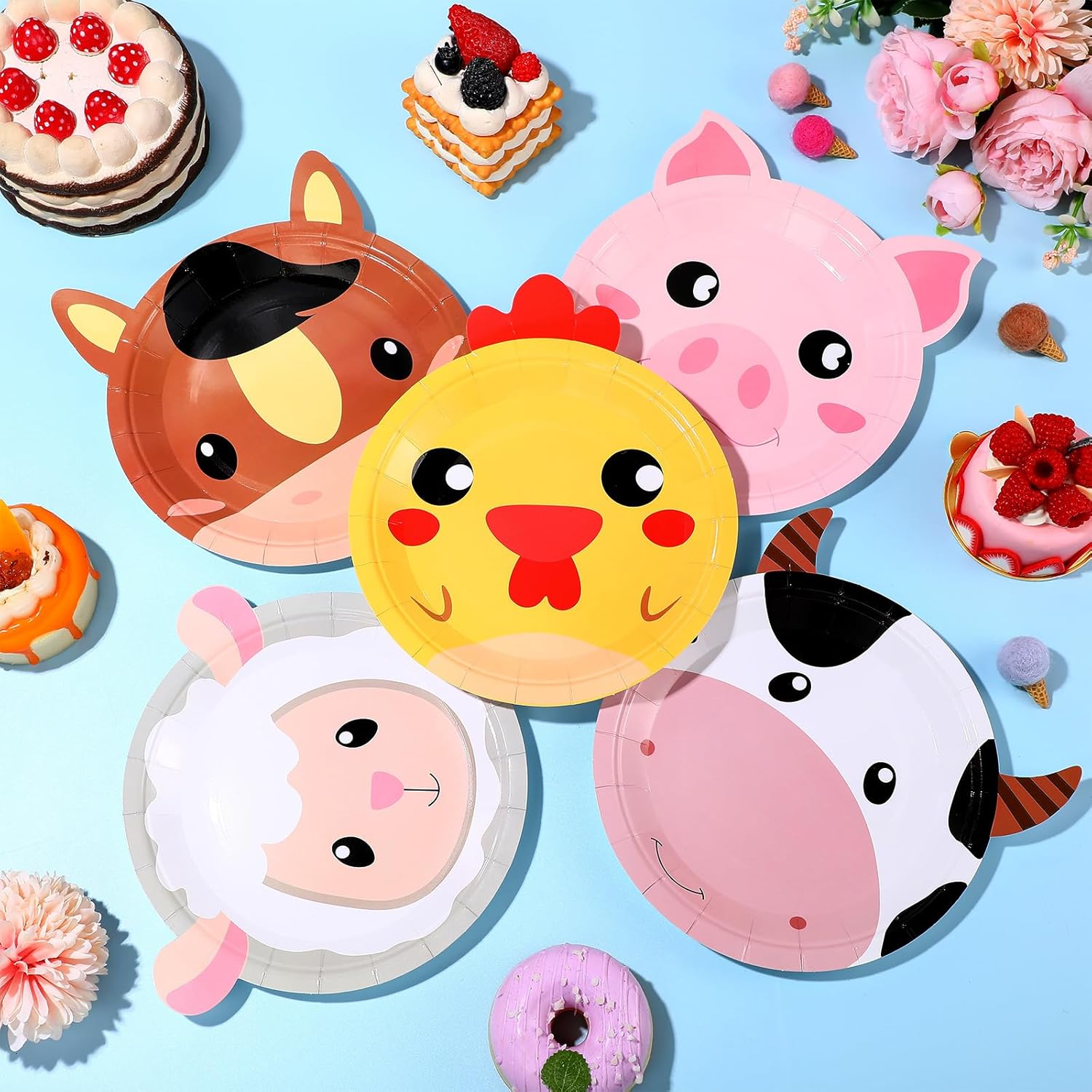 Mimorou 50 Count Farm Animal Plates Farm Barn Birthday Party Decorations Paper Plates Chicken Pig Cow Sheep Horse Barnyard Supplies for Baby Shower Barnyard Animals Party Favors