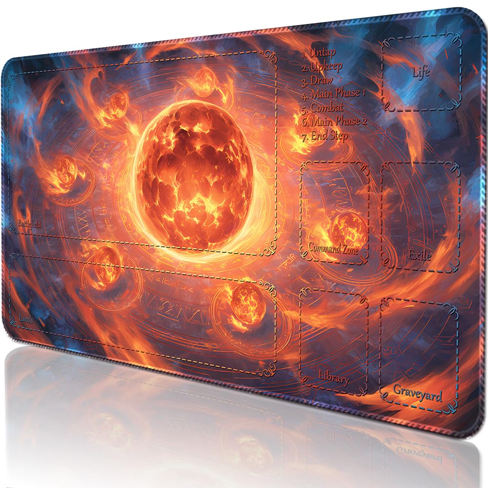 BUIBUIC MTG Playmats(Stitched) 14x24in Compatible for OCG CCG RPG TCG Playmats with Card Zones Storage Bag (Seven Consecutive Balls-with Zone)
