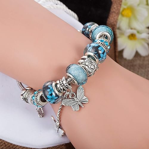 Miniatura 3 de YOUFENG Love Beads Charms Bracelet for Women Snake Chain Unicorn Charm Flower Charms Bracelets Birthday Gifts for Her
