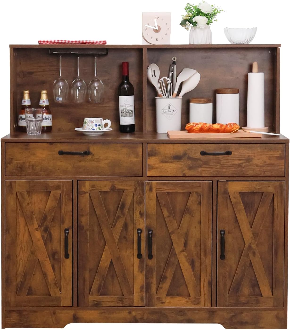 Sideboard Buffet Cabinet with Storage, 47'' Farmhouse Coffee Bar Cabinet, Kitchen Pantry Storage Cabinet with Doors and Shelves for Dining Room, Living Room, Kitchen, Brown
