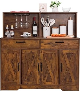 Sideboard Buffet Cabinet with Storage, 47'' Farmhouse Coffee Bar Cabinet, Kitchen Pantry Storage Cabinet with Doors and Shelves for Dining Room, Living Room, Kitchen, Brown