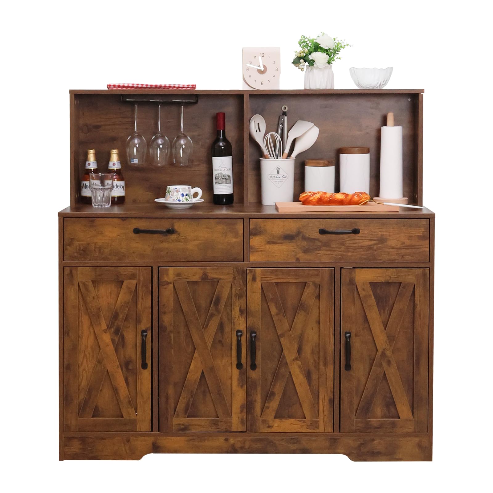 Walmokid Sideboard Buffet Cabinet with Storage, 47'' Farmhouse Coffee Bar Cabinet, Kitchen Pantry Storage Cabinet with Doors and Shelves for Dining