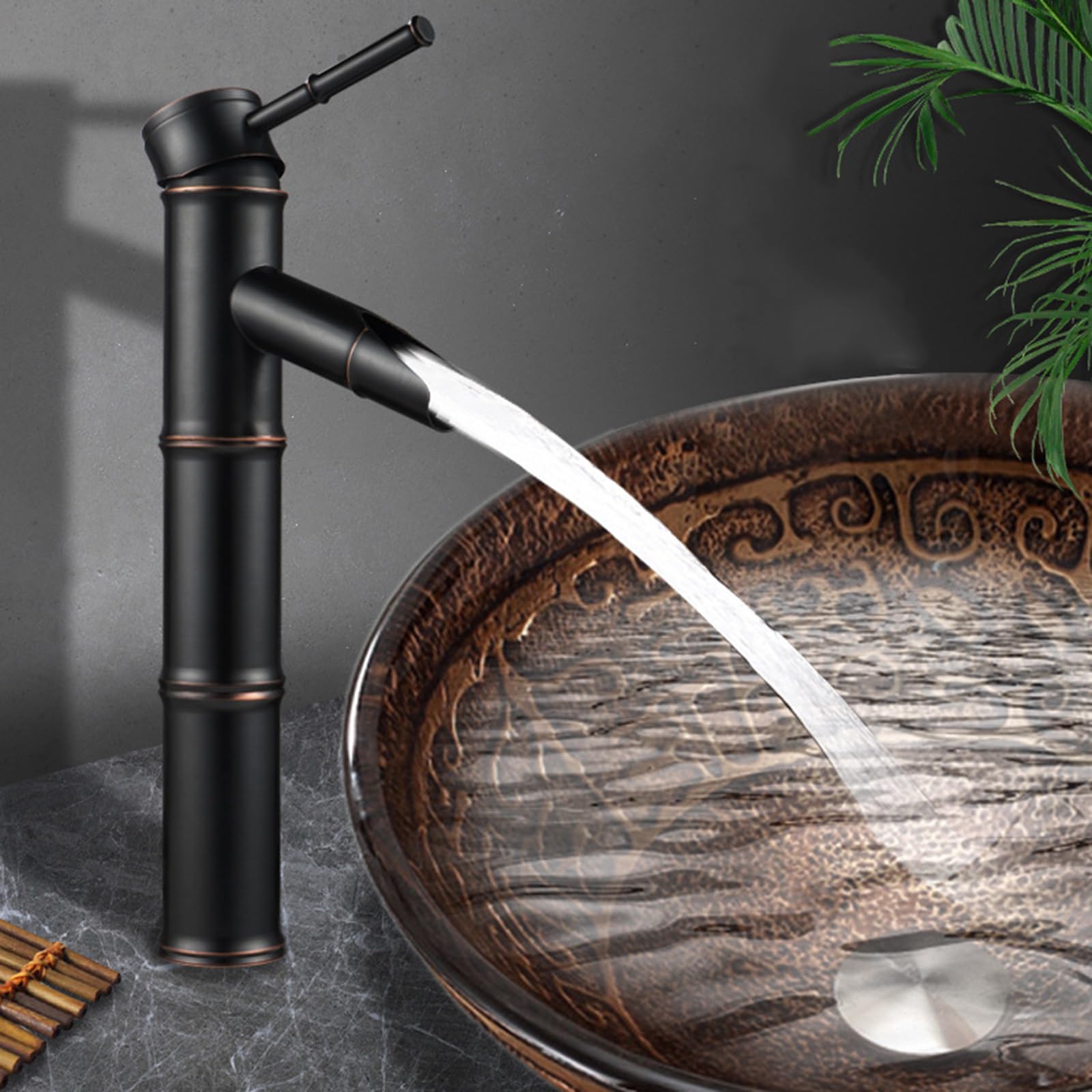 Robinet Salle Bain Haut Vintage Robinet Lavabo Cascade Monotrou Mitigeur Haut Pour Vasque Levier Unique,noir Rétro