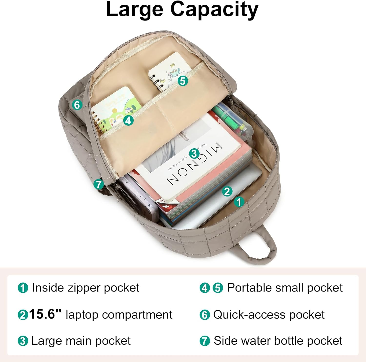 BTOOP School Backpack for Teen Girls Women Laptop College Backpacks Keychain Wristlet Wallet Girls Women Casual High School (Camel)