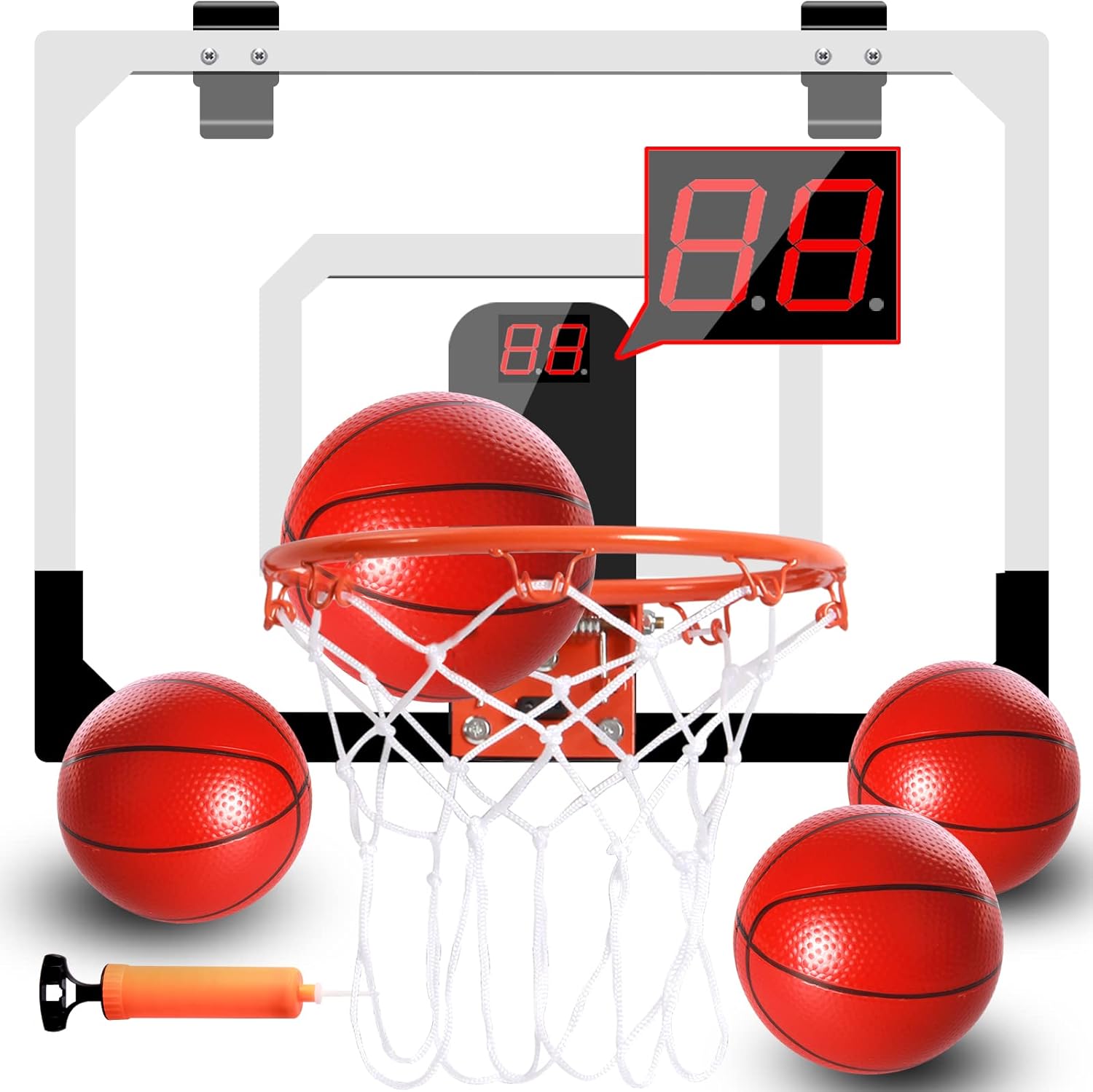 MAIAGO Indoor Mini Basketball Hoop with Electronic Scoreboard Over