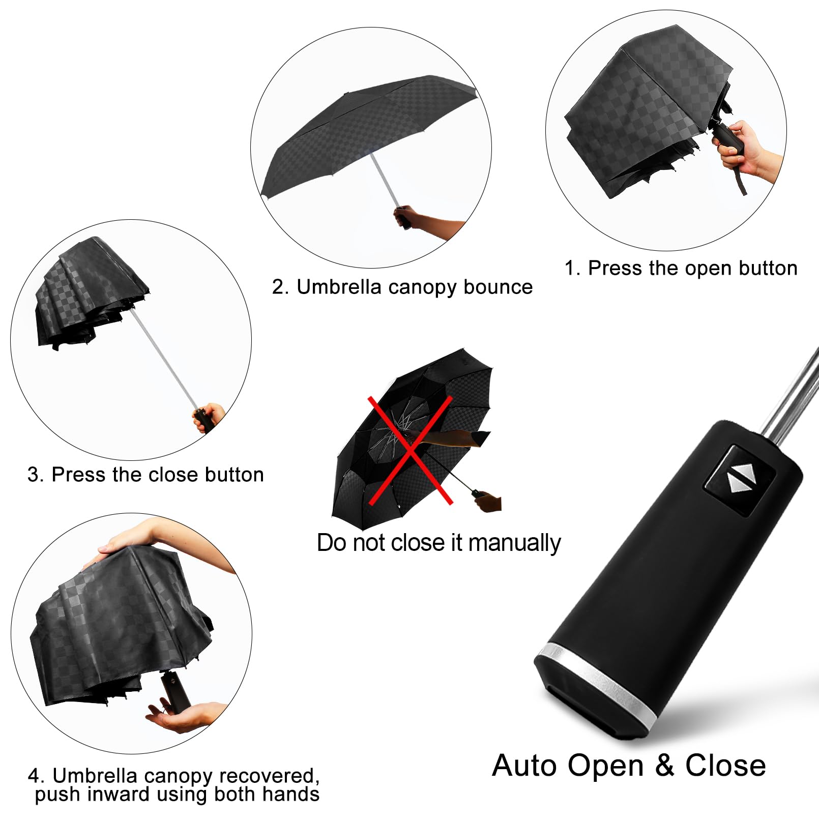 Satol Paraguas de golf grande, resistente al viento, 10 varillas, apertura y cierre automático, doble dosel, ventilado, resistente, paraguas plegable portátil para viajes, UPF 50+, resistente al