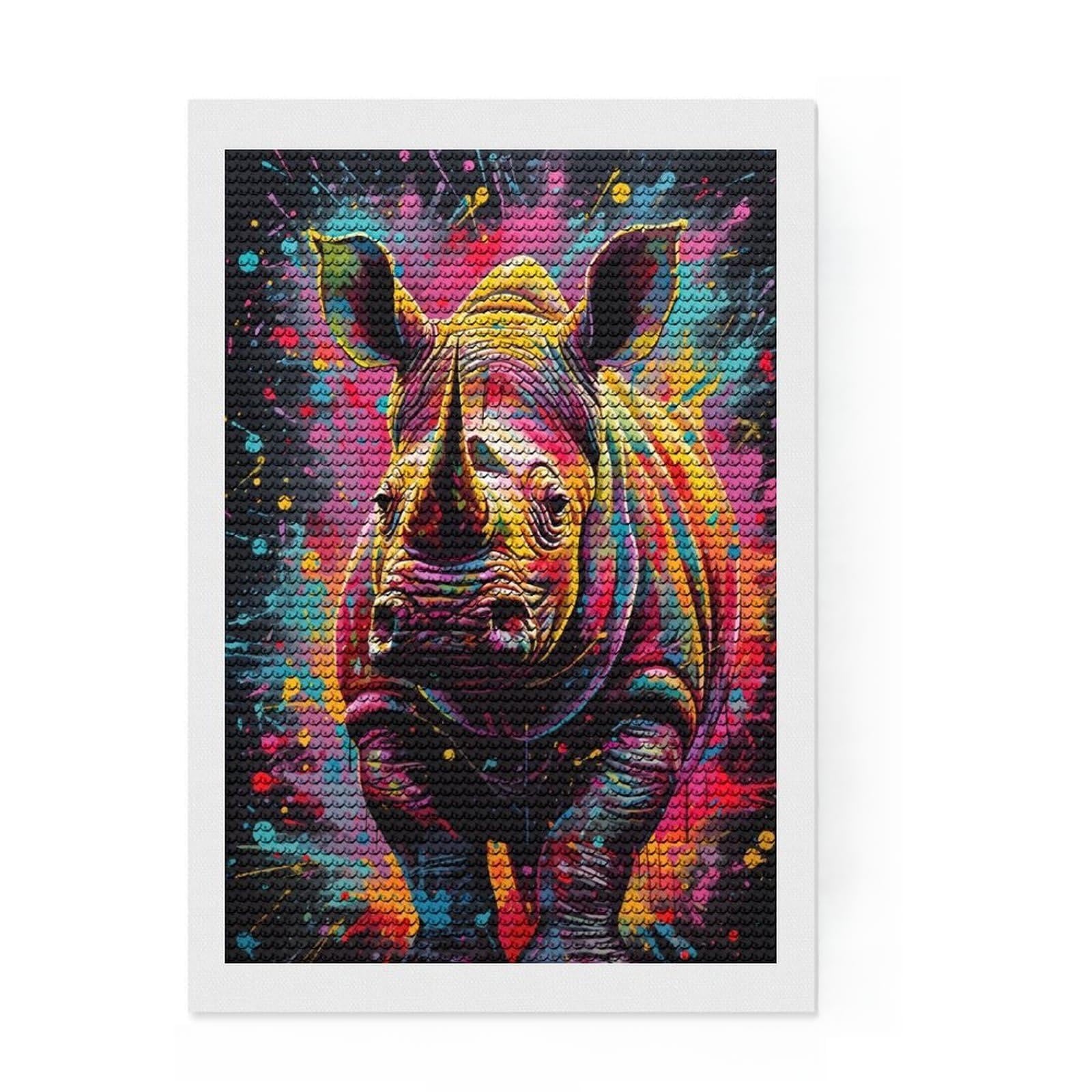 Junmoney Rihnos Rhinoceros Painting Round Drill Diamond Painting 8"x12", Christmas Gift, Boho Decor, Aesthetic Room Decor, Relaxing Handmade Project