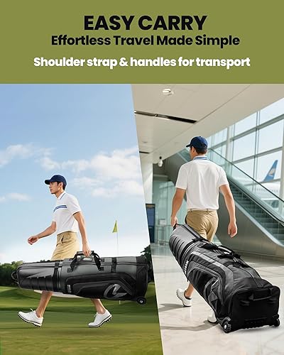 Miniatura 13 de OutdoorMaster Bolsas de viaje de golf para aerolíneas con ruedas y funda rígida, protegen los palos de golf, ligeras y fáciles de maniobrar, versión
