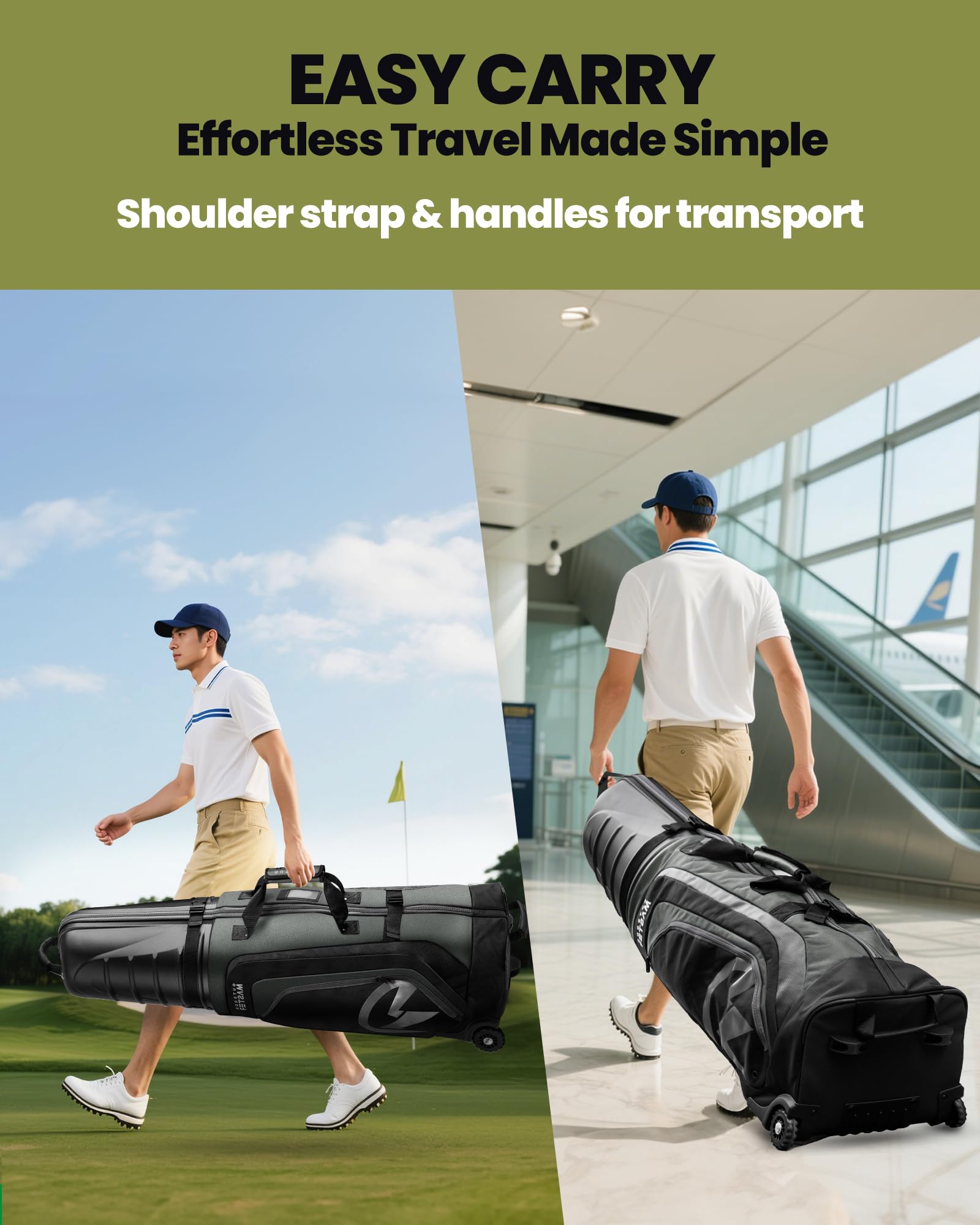 OutdoorMaster Borse da viaggio da golf per compagnie aeree con ruote e custodia rigida, proteggono le mazze da golf, leggere e facili da manovrare, versione aggiornata