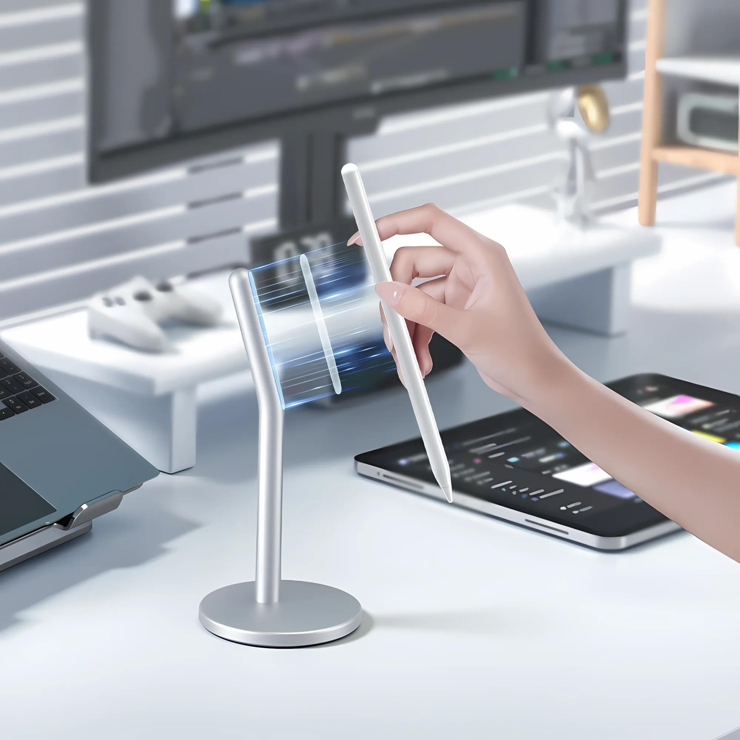 Minimalist Magnetic Stylus Pen Holder Stand, Aluminium Construction, Strong N52 Magnet, Stable Support Capacitive Stylus Storage (IPAD STYLUS STAND)