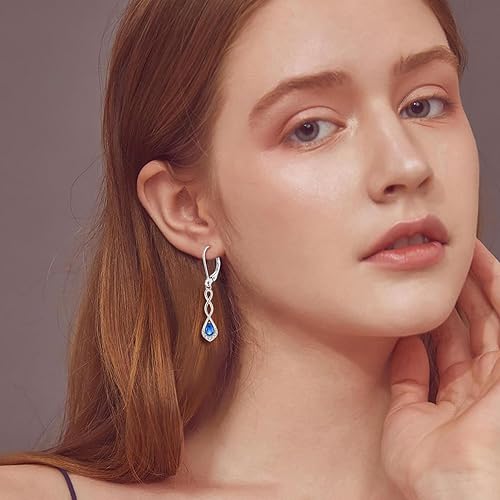 Miniatura 4 de OSKINIA Aretes colgantes de plata de ley 925 para mujer, aretes colgantes de infinito con circonita cúbica 3A, piedra natal para mujer