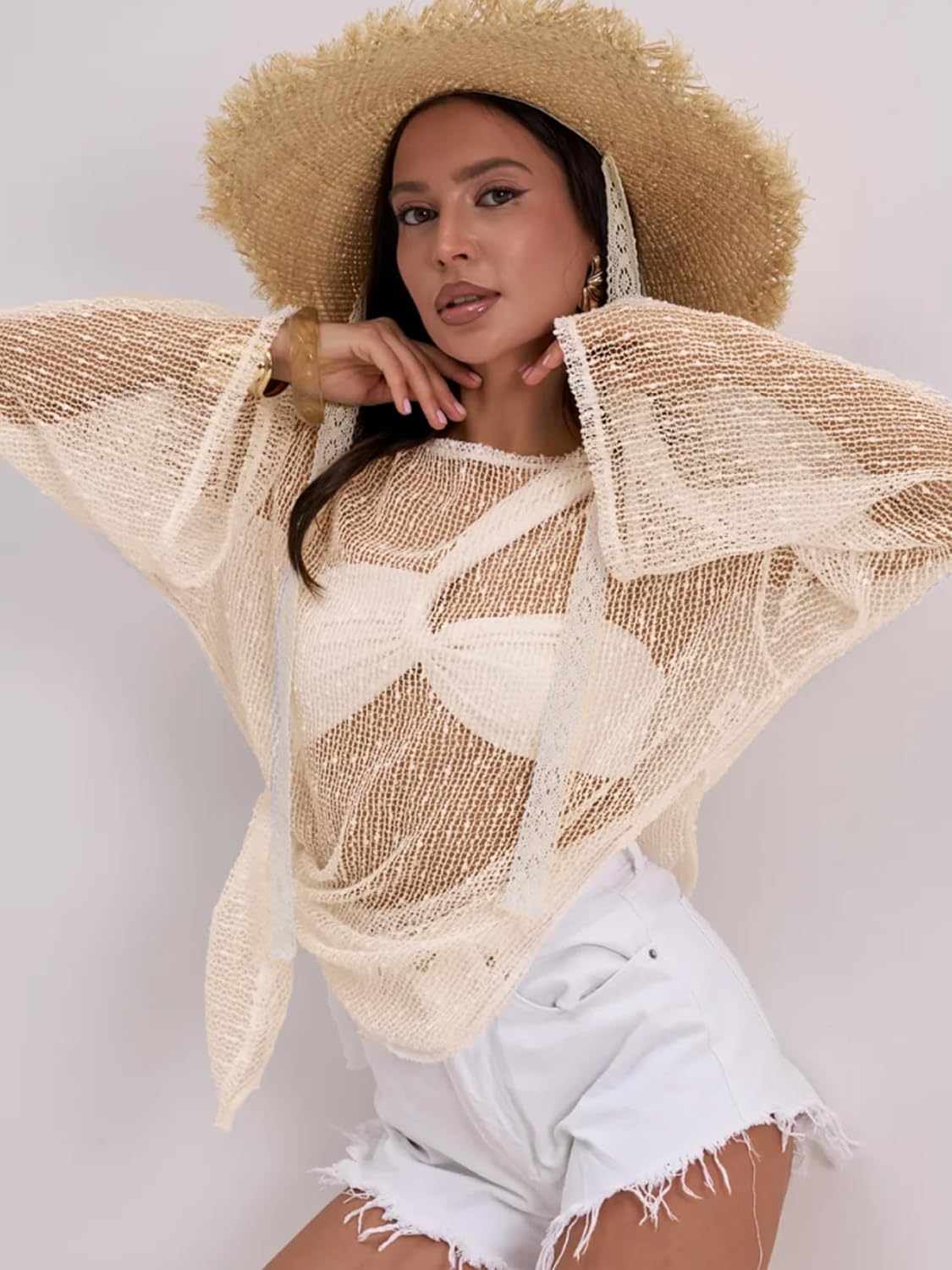 Beautiful Nomad Women's Crochet Cover Ups Sheer Kaftan Beach Dress Bathing Suit Vacation Outfits