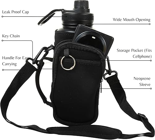 Miniatura 2 de Botella de agua de 32 onzas con popote, botella de agua de acero inoxidable de 1 litro con apertura de boca ancha, viene con soporte para botella de