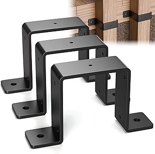 3 Pcs 4" x 4" Strap Post Ties - Heavy Duty Deck Fence Brackets for 4"x4" Wood Post Beam, Gazebo Mounting Brackets - 2mm Thick - Black