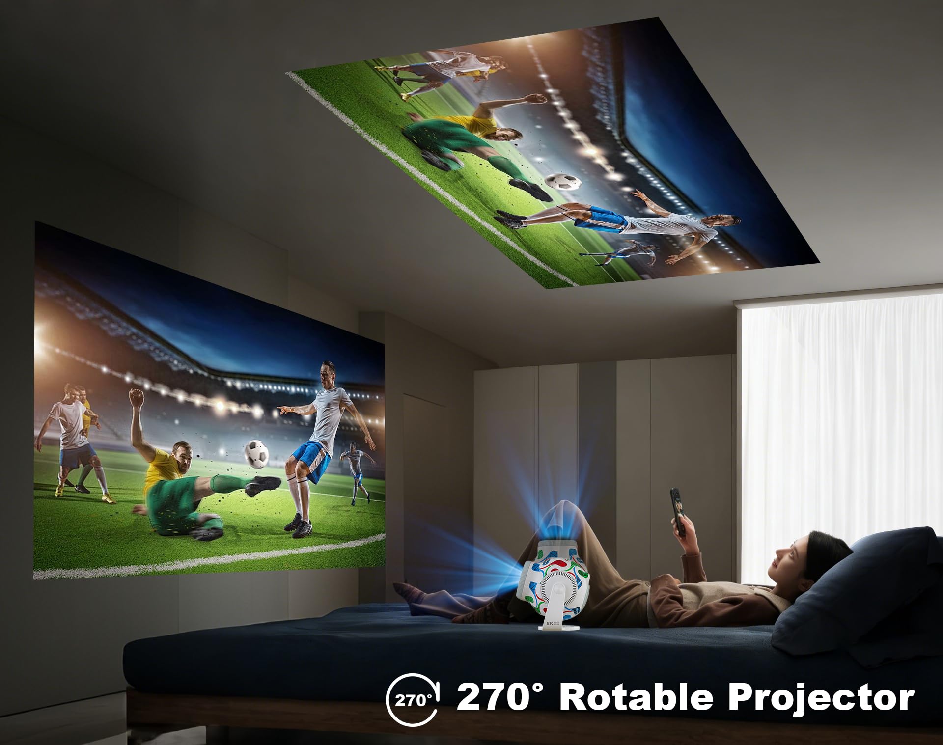 Proiettore compatto 2026, con supporto fino a 8K e 290 ANSI, rotabile di 270° con correzione automatica della distorsione verticale, WiFi 6 e Bluetooth 5.4
