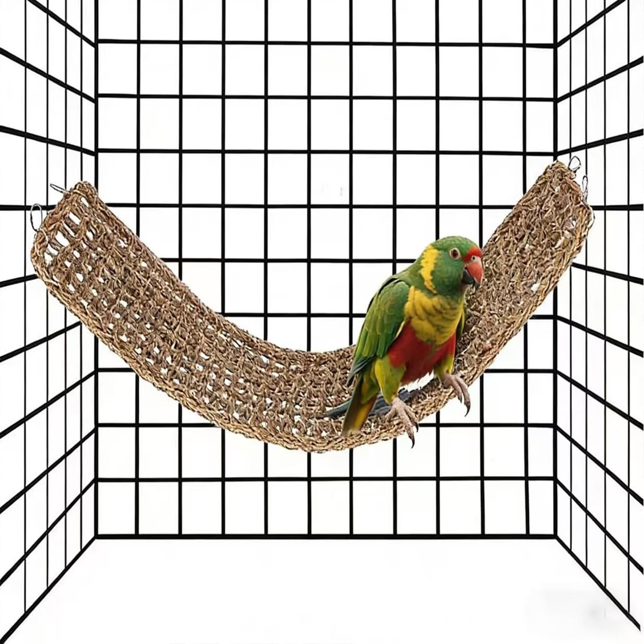 Didabotak Bird Seagrass Mat, Natural Grass Woven Bird Net Hammock Mat Climbing Rope Ladder Chew Toy, Bird Cage Accessories for Parrots, Psittacines, Cockatiels, Hamsters, Lovebirds, 19cm x 40cm
