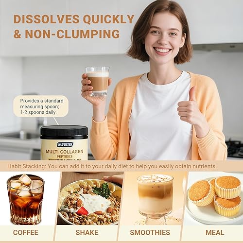 Miniatura 7 de DRFOSTER Péptidos de colágeno de vainilla en polvo para mujeres y hombres, colágeno multi tipo I II III V X con multivitaminas y minerales para
