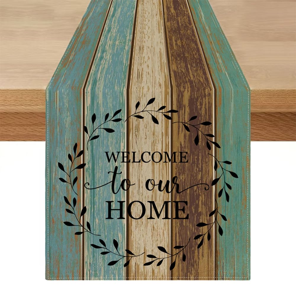 Table Runner Outdoor Weatherproof Modern Washable Green Table Runner Country House Style Linen Look Turquoise Table Decoration Summer Runner Table Decoration for Coffee Table Kitchen Table 40 x 140 cm — image 1