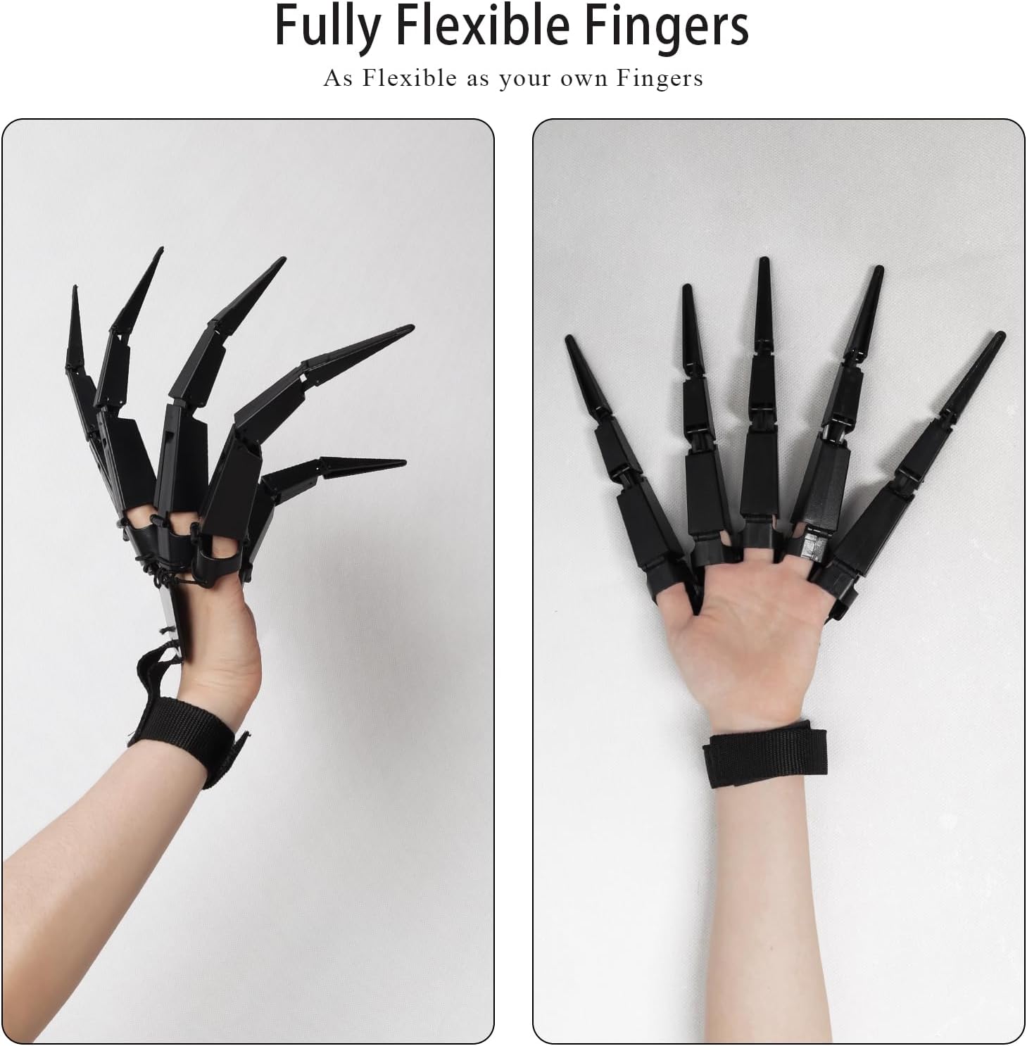 Halloween Articulated Finger Extensions with Gloves 3D Printed Flexible Finger Scary Skeleton Bone Claw Hand for Cosplay - One Pair Black Halloween Devil Claws
