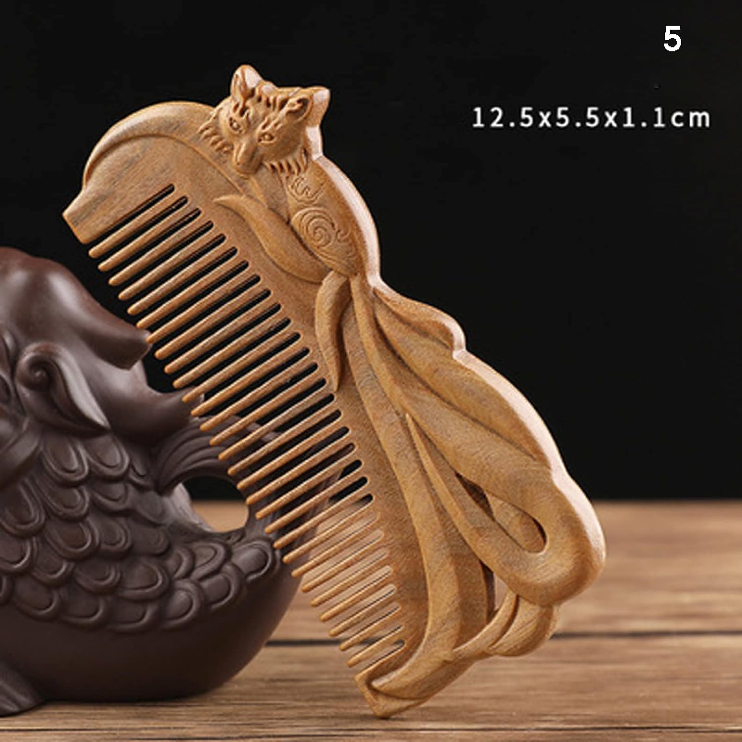 grzebień, grzebień z szerokimi zębami do loków, Hand carved Sandalwood Craft Comb Natural Green Sandalwood Embossed Wooden Comb Wooden Comb Gift,07 (Color : 7)