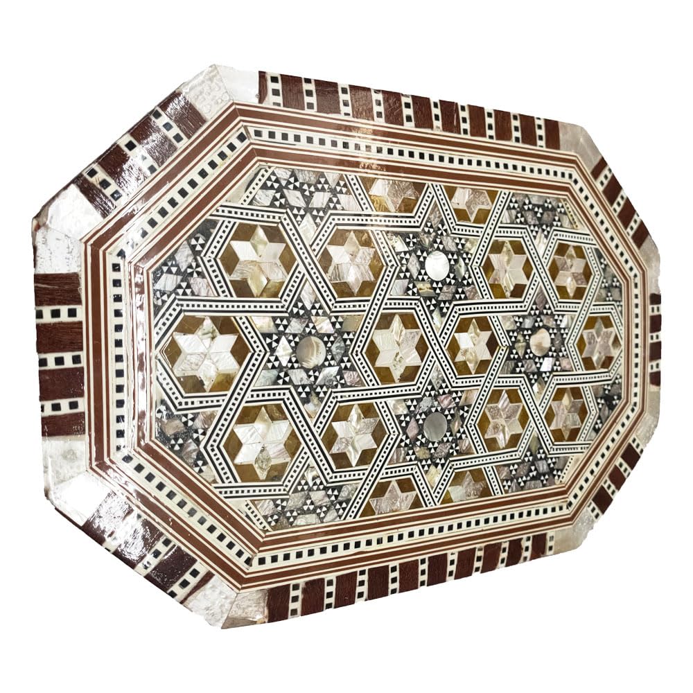 Horus Artesanía de Egipto Octagonal wooden jewelry box with mother-of-pearl inlay with the technique of the Hispanomusulmana damasquina