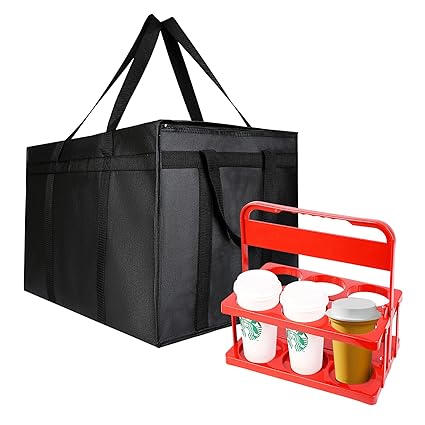 musbus food delivery bag with drink holder Carrier - Carries Regular/Large Cups (Grande, Venti, Trenta) - Suitable for PostMates, DoorDash Accessories, Portavasos Insulated